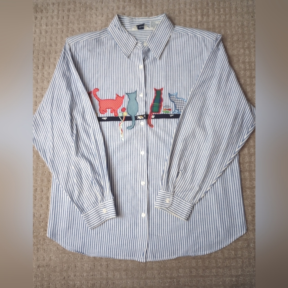 Vintage Two Twenty Embroidered Cat Top